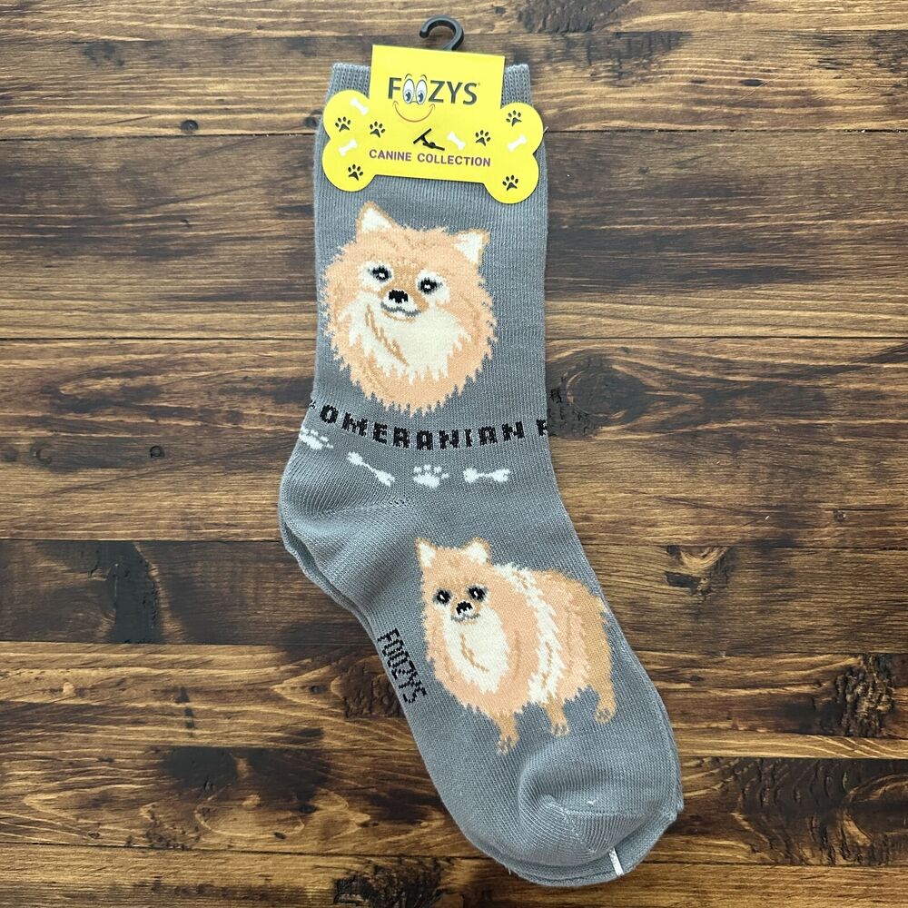 Foozys Grey Pomeranian Print Crew Length Socks Women One Size